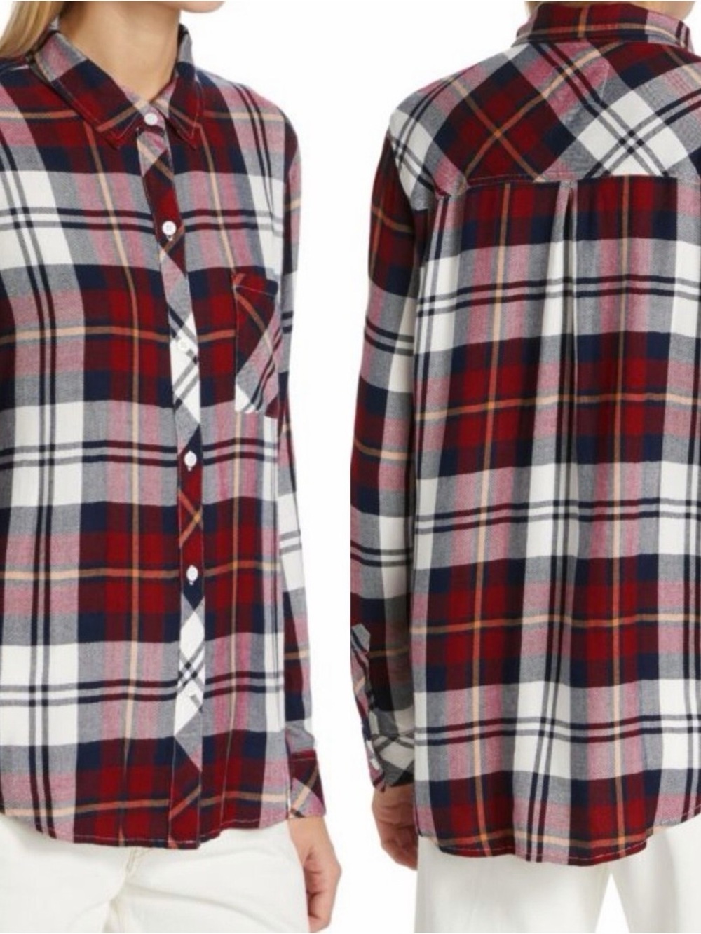 Rails Red Navy Plaid Button-Down Shirt with White Accents